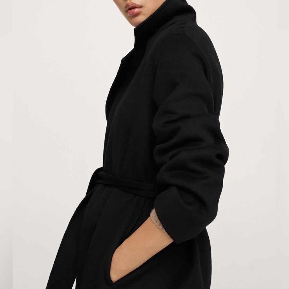 Mango Handmade Wool Blend Coat Black New - Picture 9 of 11